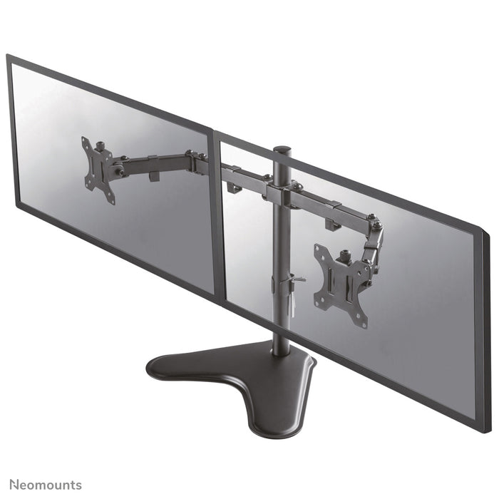 Neomounts FPMA-D550DD zwart is een bureausteun voor 2 flat screens t/m 32 inch.