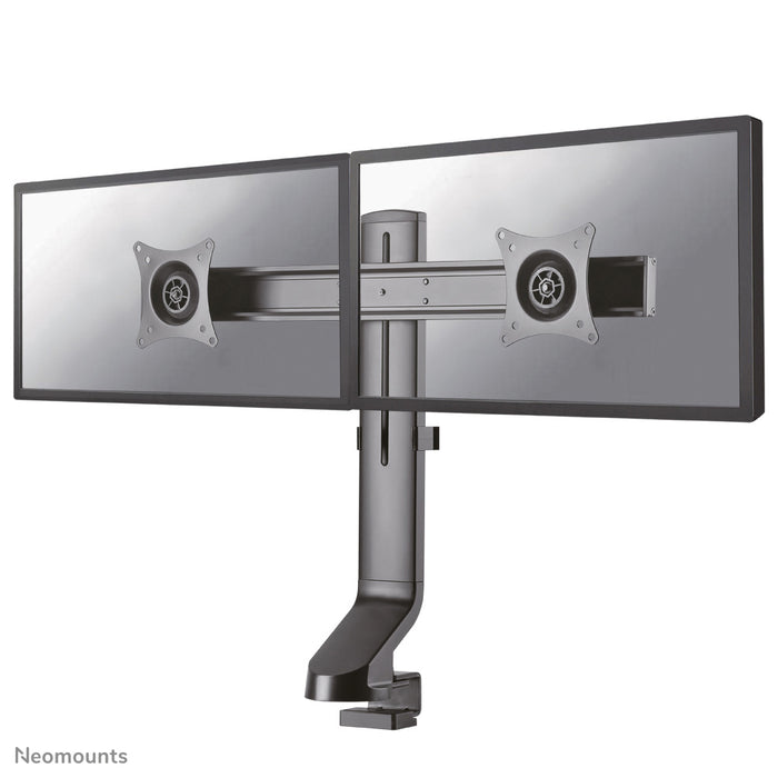 Neomounts FPMA-D860Dblack is een bureausteun voor twee flat screens t/m 27 inch (69 cm).