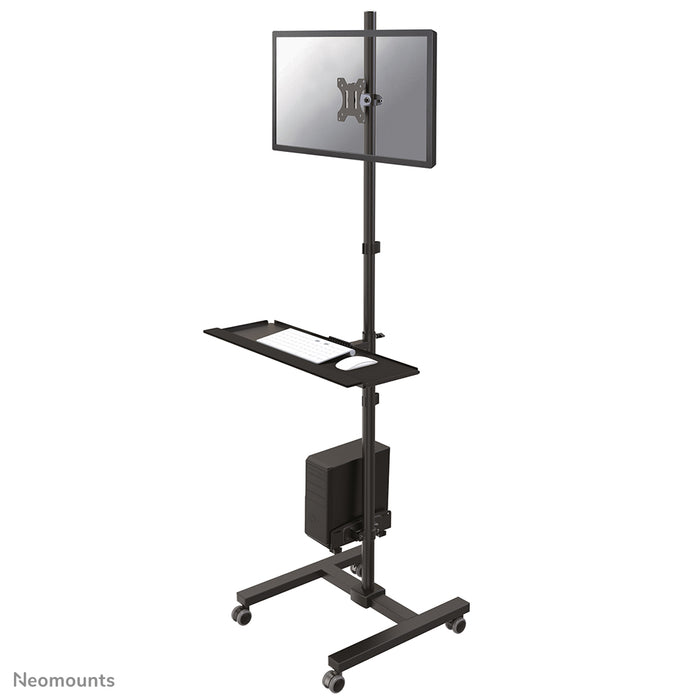 Neomounts FPMA-MOBILE1700 is een verrijdbare werkplek voor een monitor (max. 32 inch/81 cm), PC, toetsenbord en muis.