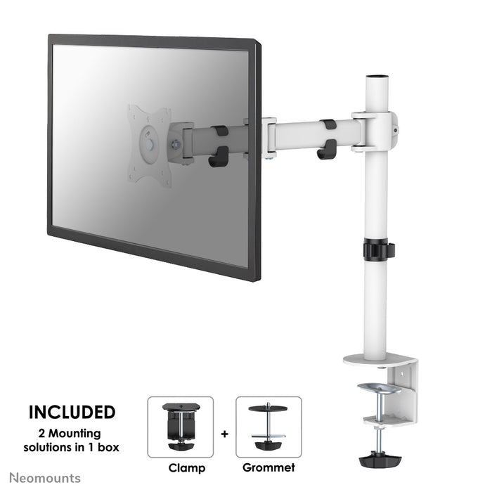 Neomounts NM-D135white is een bureausteun met 3 draaipunten voor flat screens t/m 30 inch (76 cm).