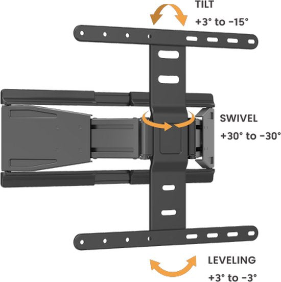 Wolff Mount Ultra platte Full Motion TV muurbeugel |Afstand 19.5 tot 250mm |Draai- Kantelbaar |VESA 600x400 |Universeel