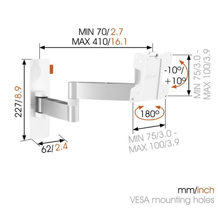 Vogels WALL 2045 draaibare muurbeugel wit tot 26 inch