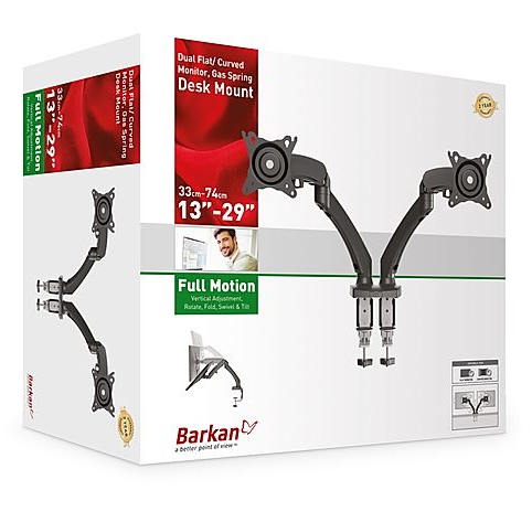 Barkan Mounts Dubbele monitor arm met bureaubevestiging |tot 29 inch |2 schermen |Gasveer