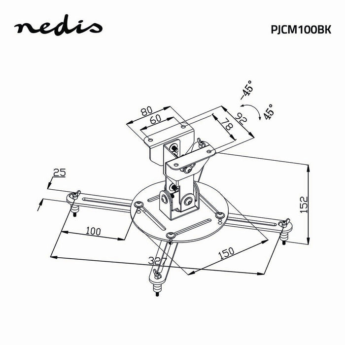 Plafondbeugel voor Projector | 360° Draaibaar | Max. 10 kg | Afstand tot de Muur van 130 mm | Zwart