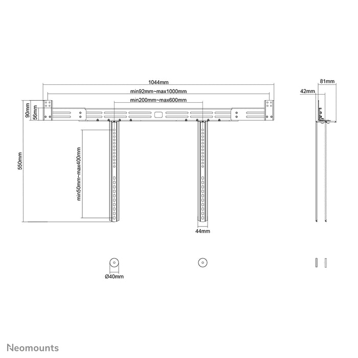 Neomounts AWL29-750BL1 universele videobar/soundbar/speaker steun, diepteverstelbaar (0-4,2 cm) - Zwart