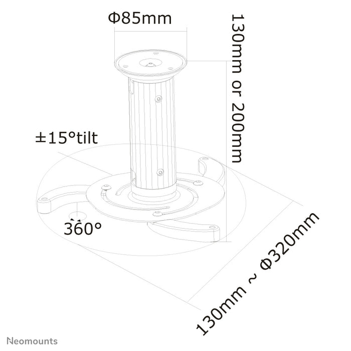 Neomounts Beamer-C80 wit is een universele plafondsteun voor Beamers en projectoren.