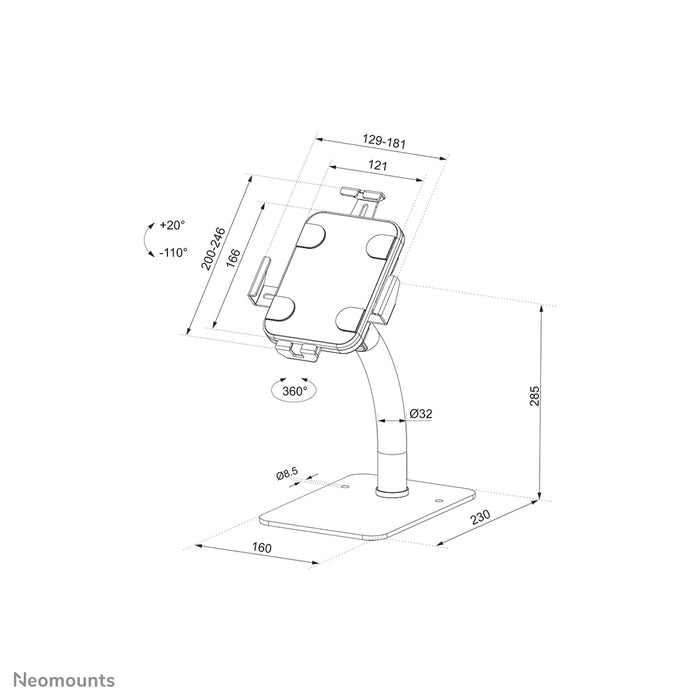 Neomounts DS15-625BL1 kantel- en roteerbare tafelblad tablethouder voor 7,9-11 inch tablets - Zwart
