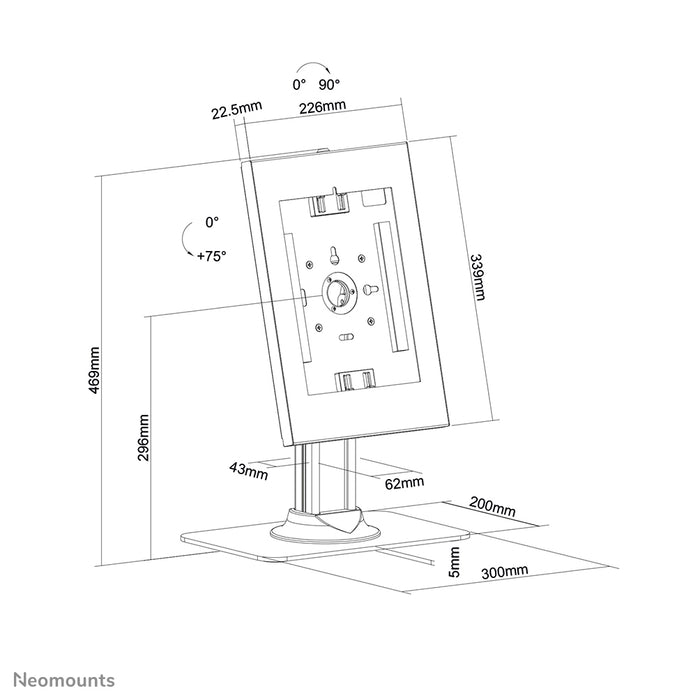 Neomounts DS15-650WH1 kantel- en roteerbare tafelblad tablethouder voor 9,7-11 inch tablets - Wit