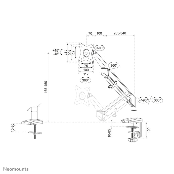 Neomounts DS70-810BL1 full motion monitor bureausteun voor 17-32 inch schermen - Zwart
