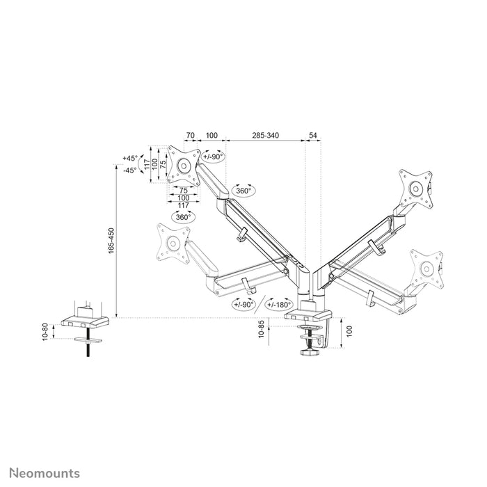 Neomounts DS70-810BL2 full motion monitor bureausteun voor 17-32 inch schermen - Zwart