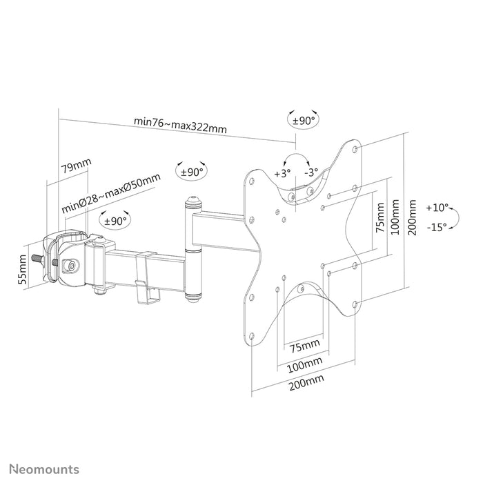 Neomounts FL40-450BL12 full motion TV-paalsteun (Ø28-50 mm) voor 23-42 inch schermen - Zwart