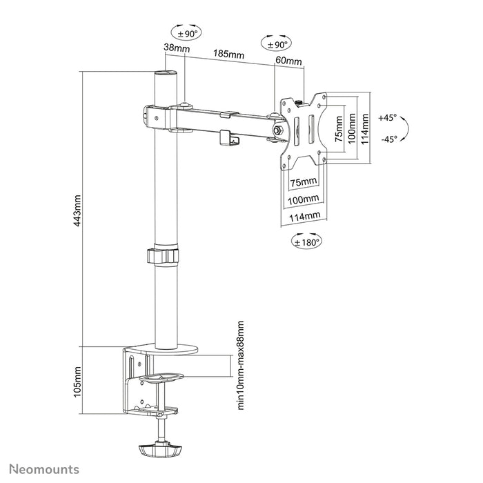 Neomounts FPMA-D540 zwart full motion bureausteun voor flat screens t/m 32 inch, hoogteverstelbaar - Zwart