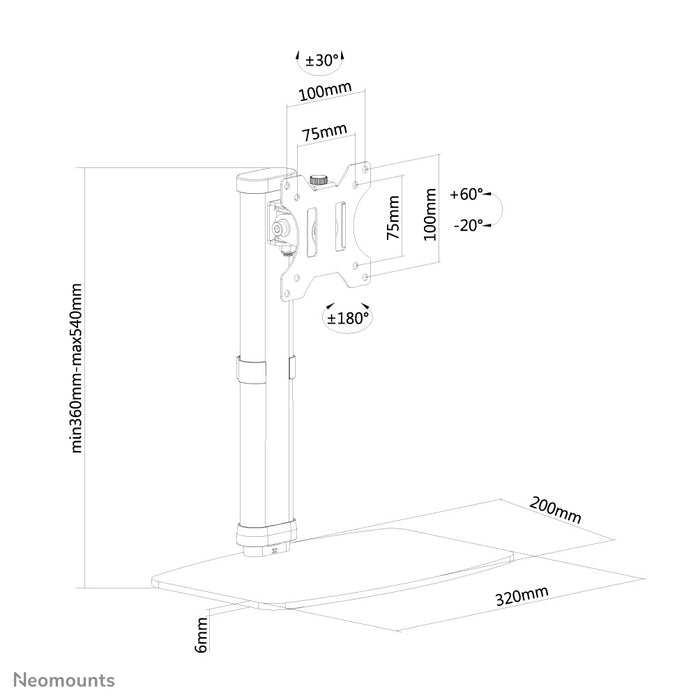 Neomounts FPMA-D890 zwart is een bureausteun voor flat screens t/m 30 inch (76 cm).