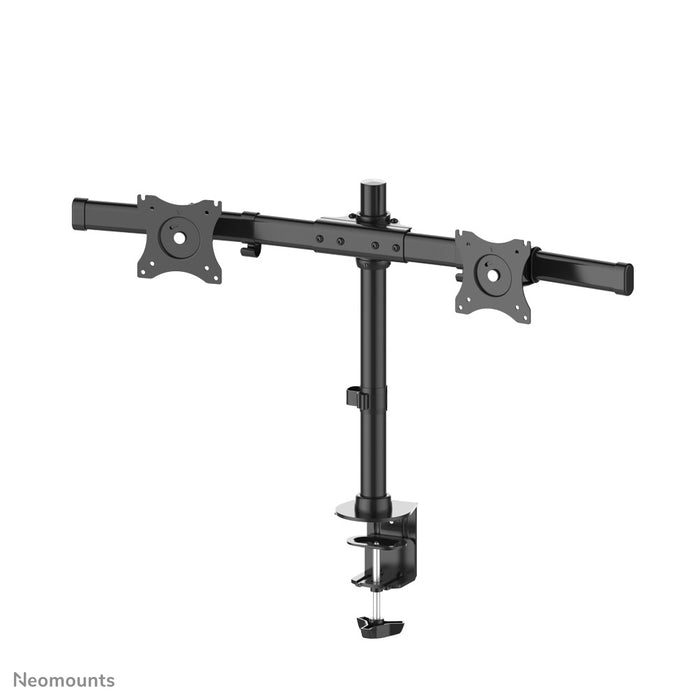 Neomounts FPMA-DCB100D zwart is een crossbar bureausteun voor 2 flat screens t/m 27 inch (69 cm).
