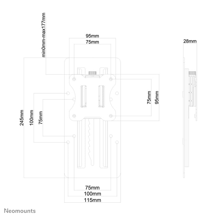 Neomounts FPMA-LIFT100 is een adapter die trapsgewijze hoogteverstelling toestaat op VESA 75/100 steunen.