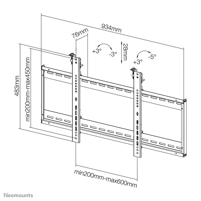 Neomounts LED-VW500black is een vlakke video wall wandsteun voor schermen t/m 75 inch (191 cm).