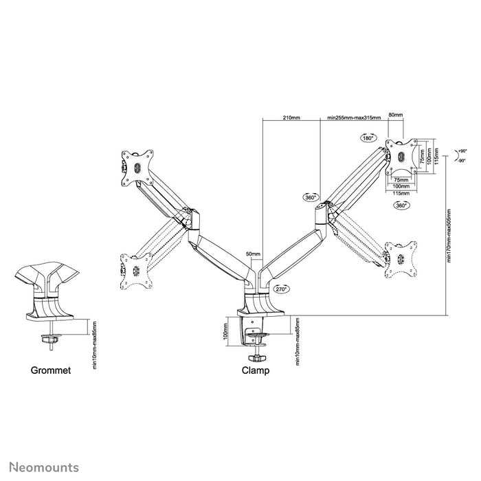 Neomounts NM-D750D zwart is een bureausteun met gasveer voor flat screens t/m 32 inch (82 cm).