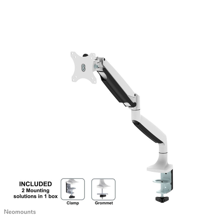 Neomounts NM-D750white is een bureausteun met gasveer voor flat screens t/m 32 inch (82 cm).