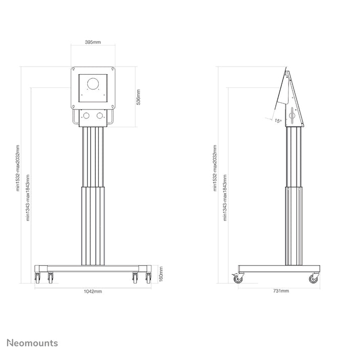 Neomounts NM-HUB2LIFT zilver mobiele gemotoriseerde trolley voor 50 inch Microsoft Hub 2S(X), in hoogte verstelbaar - Zwart