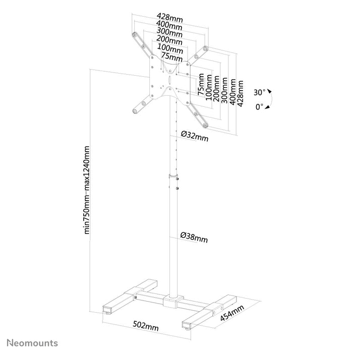 Neomounts NS-FS100 zwart is een meubel voor LCD/LED/Plasma schermen t/m 55 inch (140 cm). hoogteverstelling is 75-124 cm.