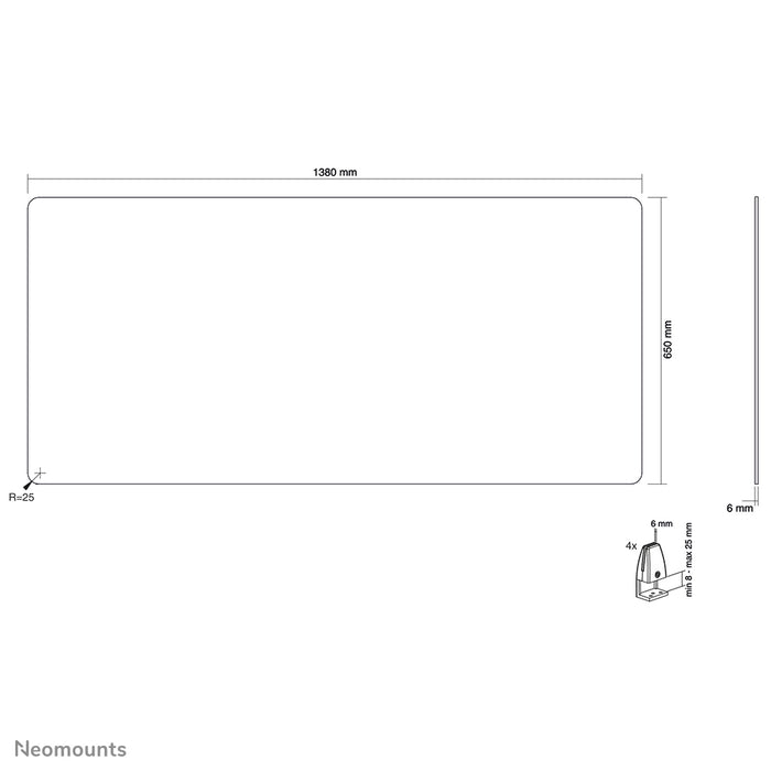 Neomounts NS-GLSPROTECT140 is een duurzaam glazen scherm van 138 cm dat afstandsbescherming biedt op de werkvloer - Gehard, transparant glas, 100% recyclebaar