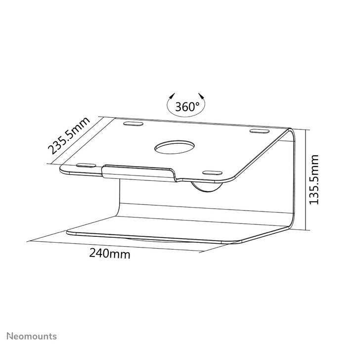Neomounts NSLS050 is een 360 graden draaibare bureaustandaard voor een notebook.