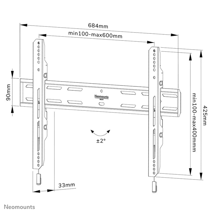 Neomounts WL30S-850BL16 vlakke wandsteun voor 40-82 inch schermen - Zwart
