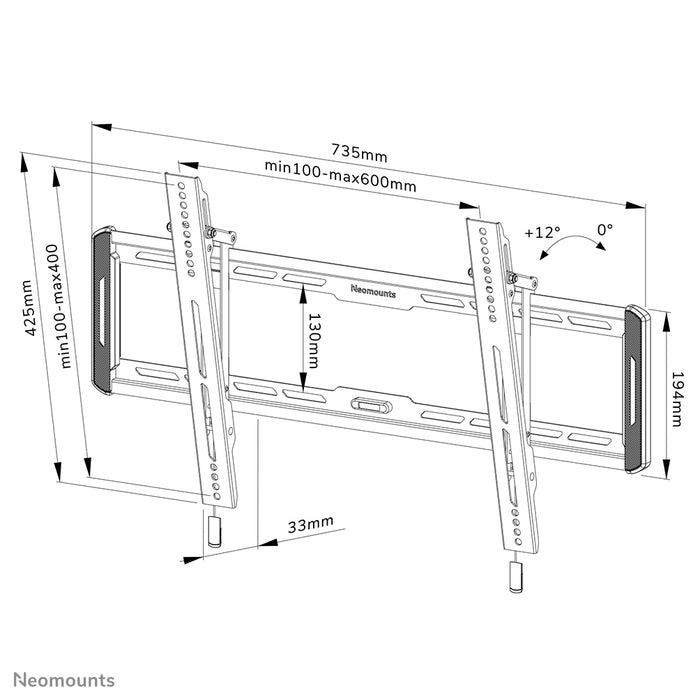 Neomounts WL35-550BL16 kantelbare wandsteun voor 40-75 inch schermen - Zwart