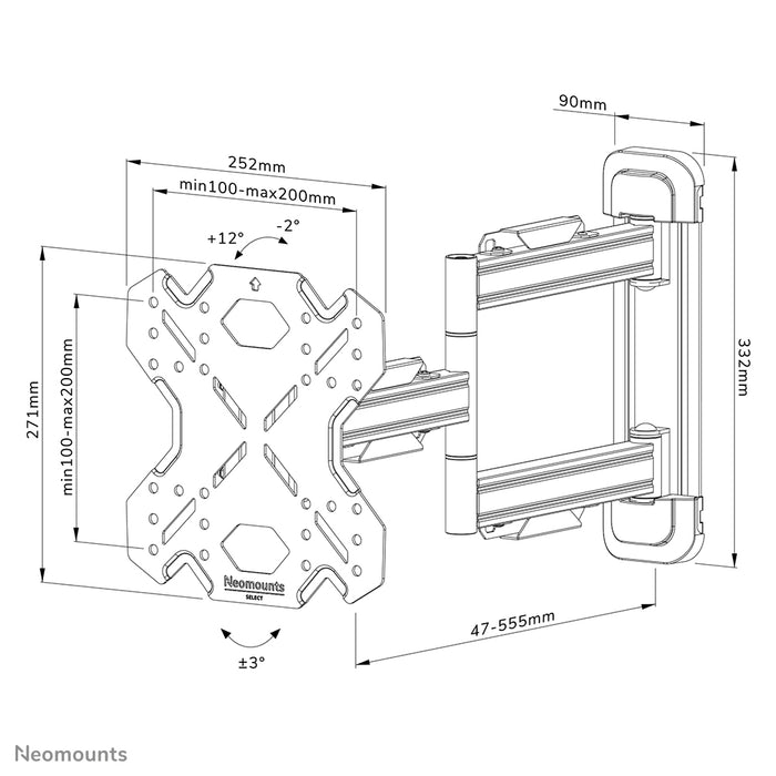 Neomounts WL40S-850BL12 full motion wandsteun voor 32-55 inch schermen - Zwart