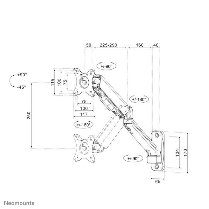 Neomounts WL70-450BL11 full motion wandsteun voor 17-32 inch schermen - Zwart