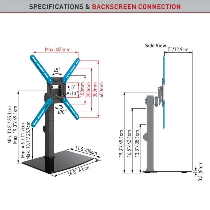 Barkan Mounts Full Motion Televisie standaard tot 57 inch |Universeel |VESA 400x400