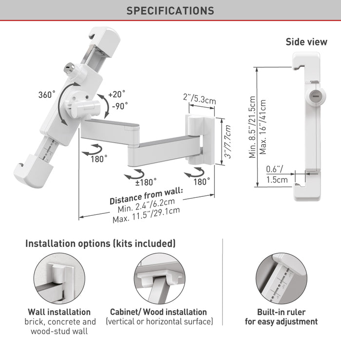 Full Motion Anti-diefstal tablet muurbeugel met SLOT 7"-14"