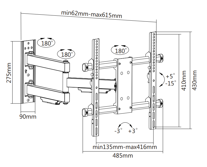 Wolff Mount Heavy Duty TV beugel |tot 55 inch |Draaibaar |VESA 400x400 |Merk universeel|10 jaar garantie