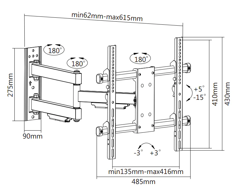 Wolff Mount Full Motion TV Muurbeugel - Perfect voor 32-55 inch TV's - Tot 50 KG Belastbaar - 10 jaar garantie |Universeel