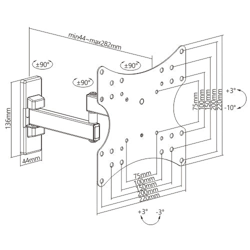 Wolff Mount Compacte Draaibare TV Muurbeugel voor schermen tot 42 inch |VESA 200x200 |Lengte 28 cm