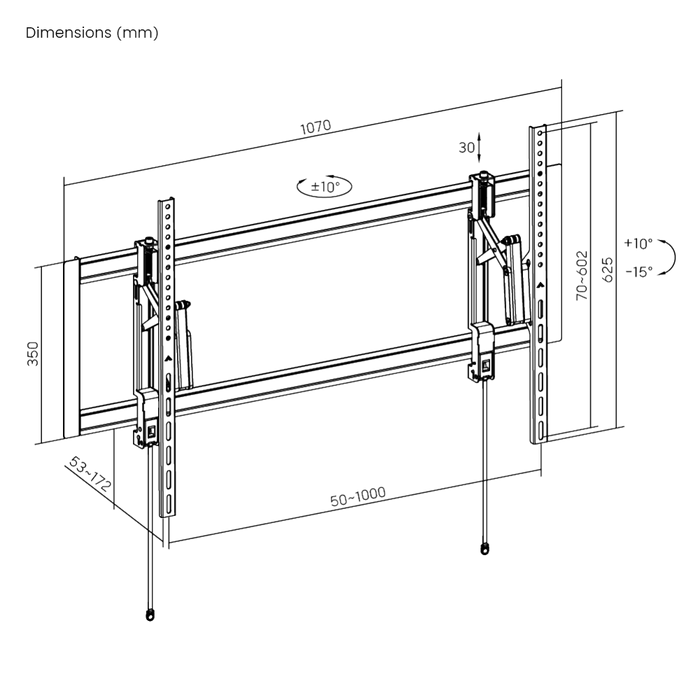 Schuif- draai en kantelbare TV beugel voor schouw montage 55-105 inch en 80 kilo