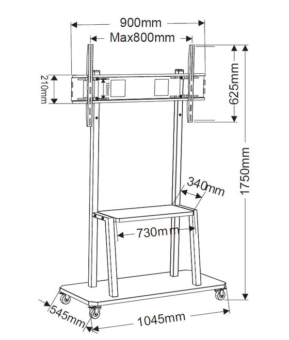 Wolff Mount Verrijdbaar presentatie TV meubel |Schermen 55-100 inch |Gewicht tot max 130kg |VESA 600x800 |Universeel
