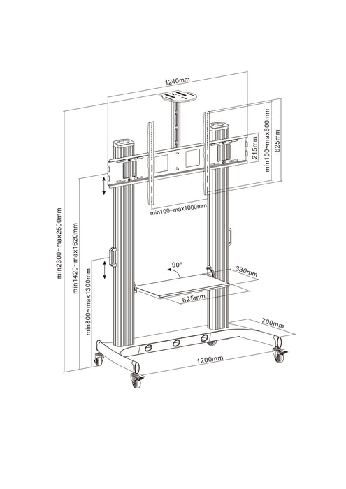 Wolff Mount Groot Universeel verrijdbare presentatiebeugel |Maximaal 150KG |Schermen tot 110 inch |VESA 600x400