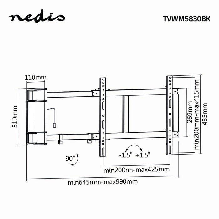 Elektrische TV-Muurbeugel 32-60" | Max. 40 kg | Draaihoek van 90° | Afstandsbediening