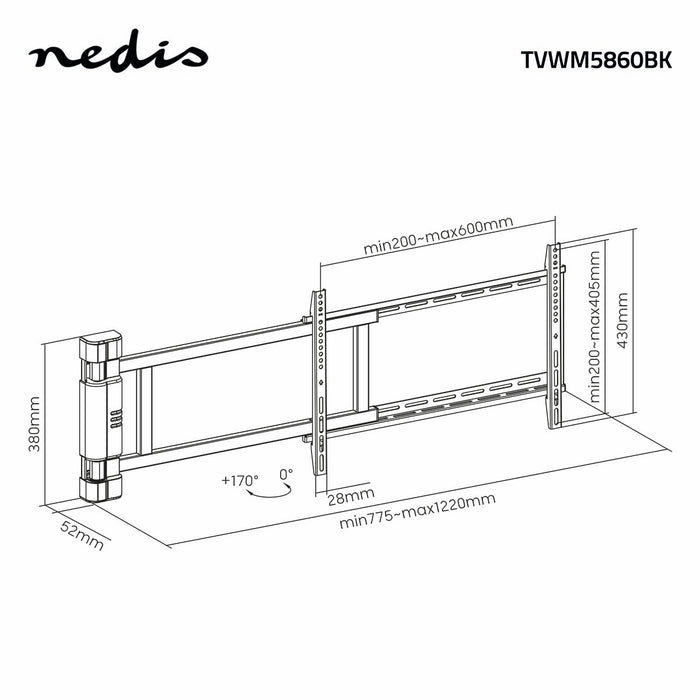 Elektrische TV-Muurbeugel 32-60" | Max. 40 kg | Draaihoek van 90° | Afstandsbediening