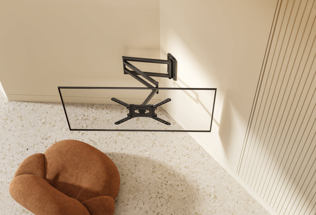 Wolff Mount extra lange muurbeugel voor Samsung tot 65 inch – montagevoorbeeld met televisie