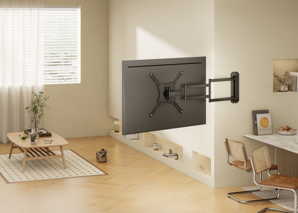 Wolff Mount extra lange muurbeugel voor Samsung tot 65 inch – montagevoorbeeld in de woonkamer