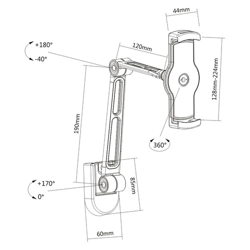 Wolff Mount Tablet iPad Telefoon beugel - 39 cm |Draaibaar |Klemsysteem |Universeel |Stevige metalen arm
